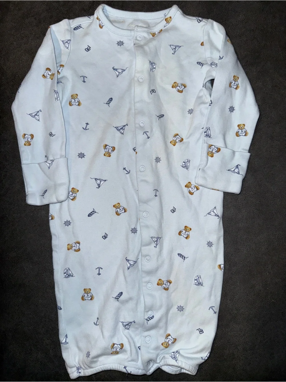 Ralph Lauren White Blue Convertible Gown Nautical & Bear Print